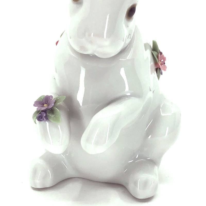 美品】LLADRO リヤドロ／花飾りの白うさぎ フィギュリン／陶器／マルチ