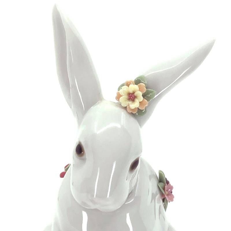 美品】LLADRO リヤドロ／花飾りの白うさぎ フィギュリン／陶器／マルチ