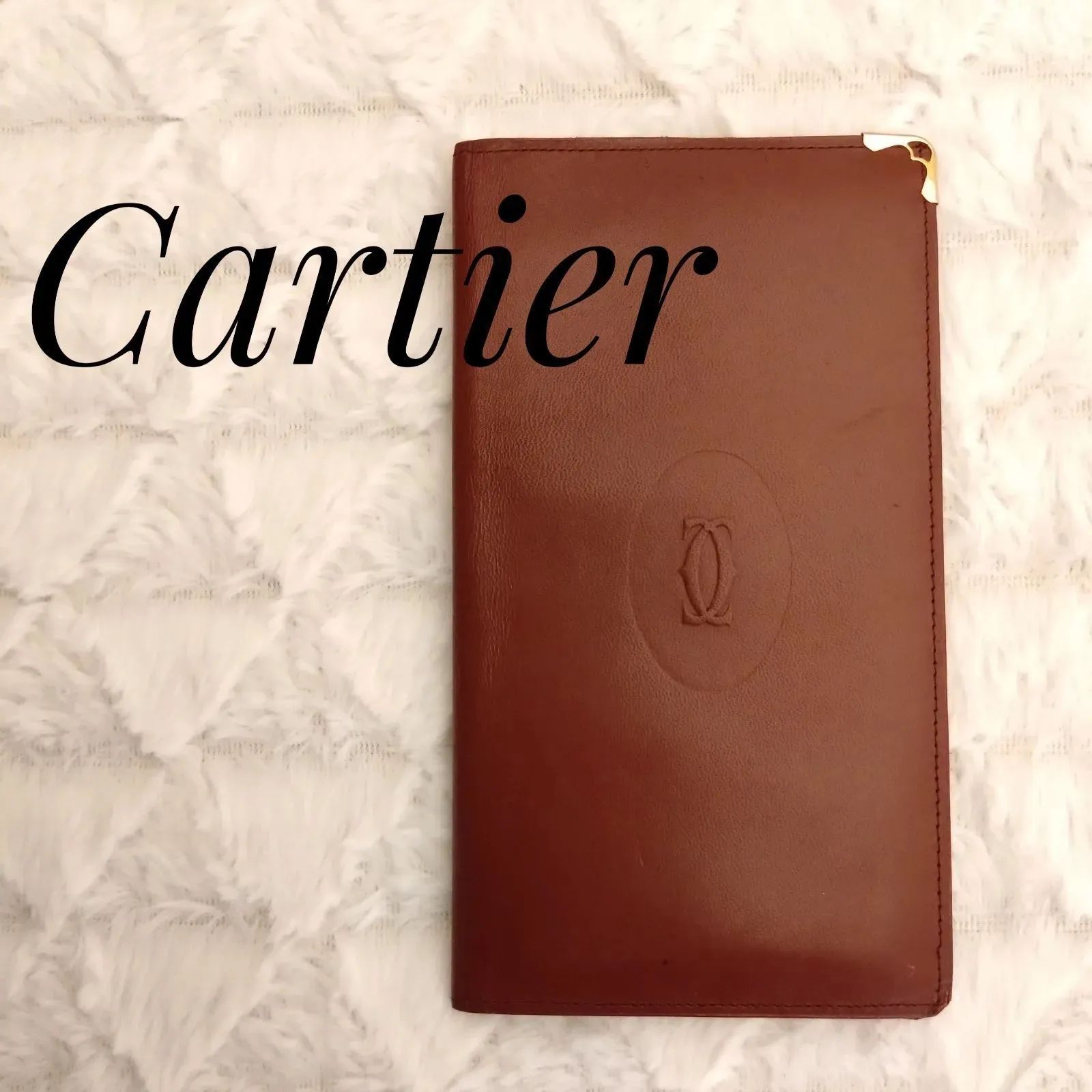 極美品/箱付】カルティエ 長財布 レザー ボルドー ゴールド金具 ロゴ