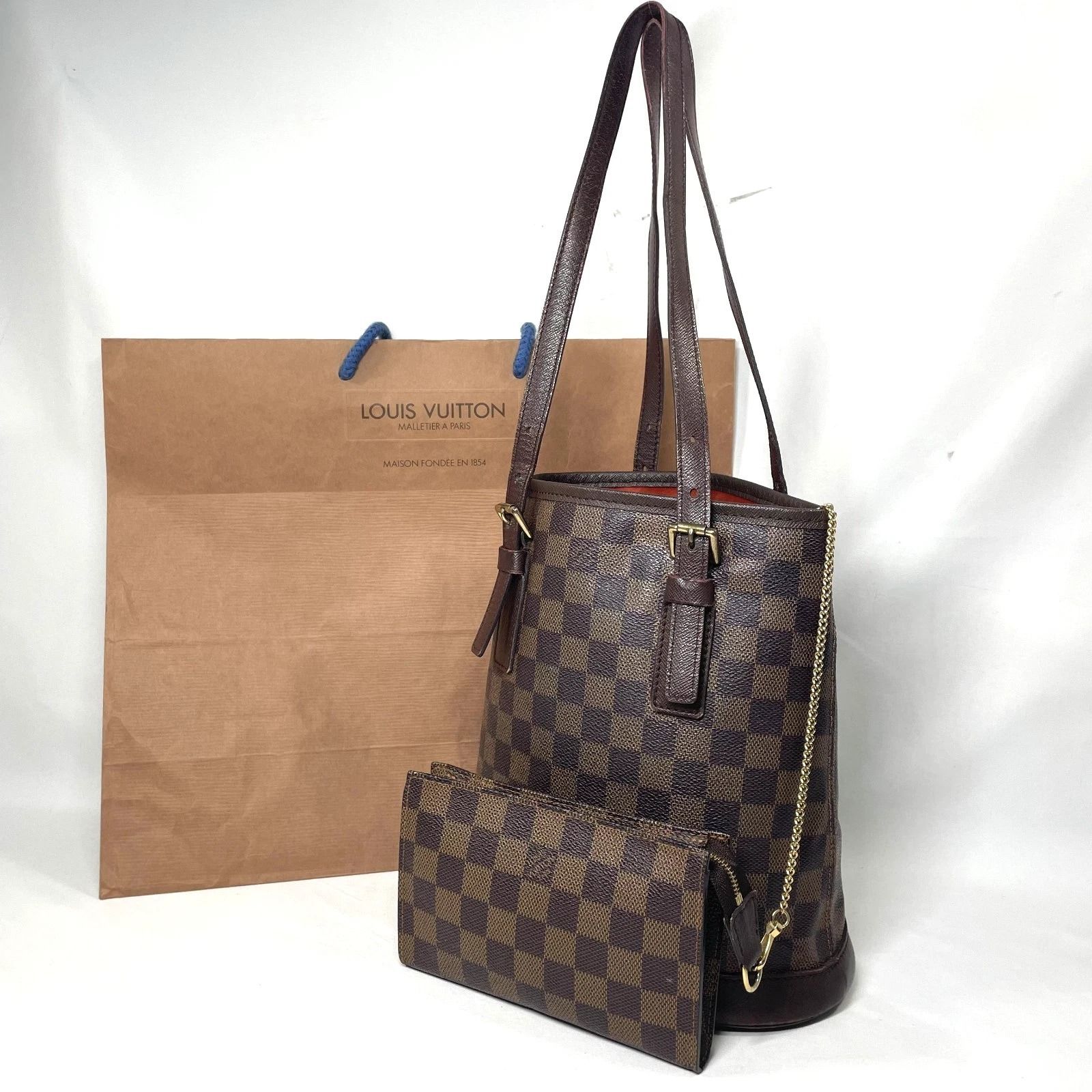 本物】ルイ ヴィトン トートバッグ マレ Marais ダミエ エベヌ