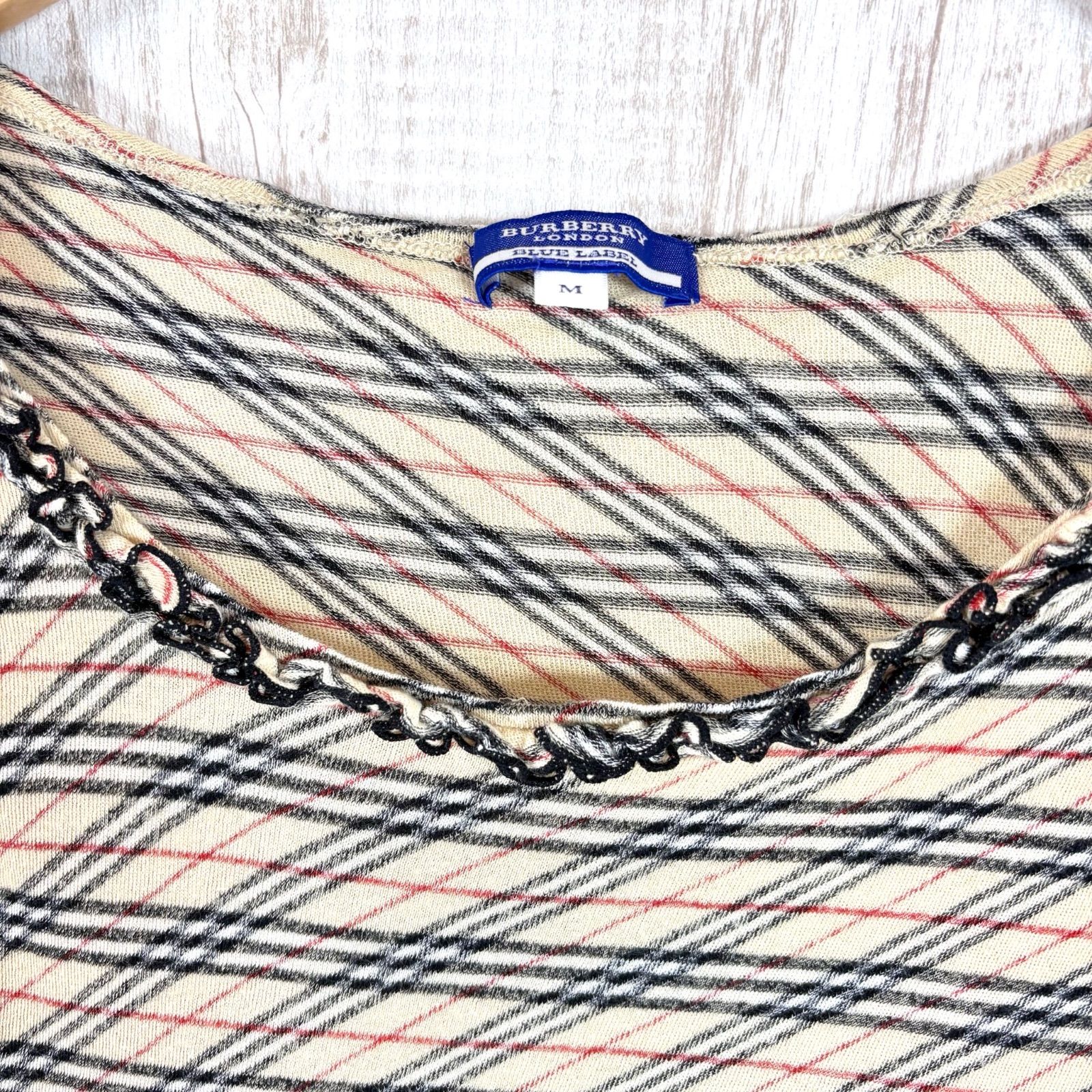 未使用 y2k バーバリーブルーレーベル 襟ノバチェック ニット ベージュ M 00s BURBERRY BLUE LABEL バーバリーブルーレーベル ノバチェック