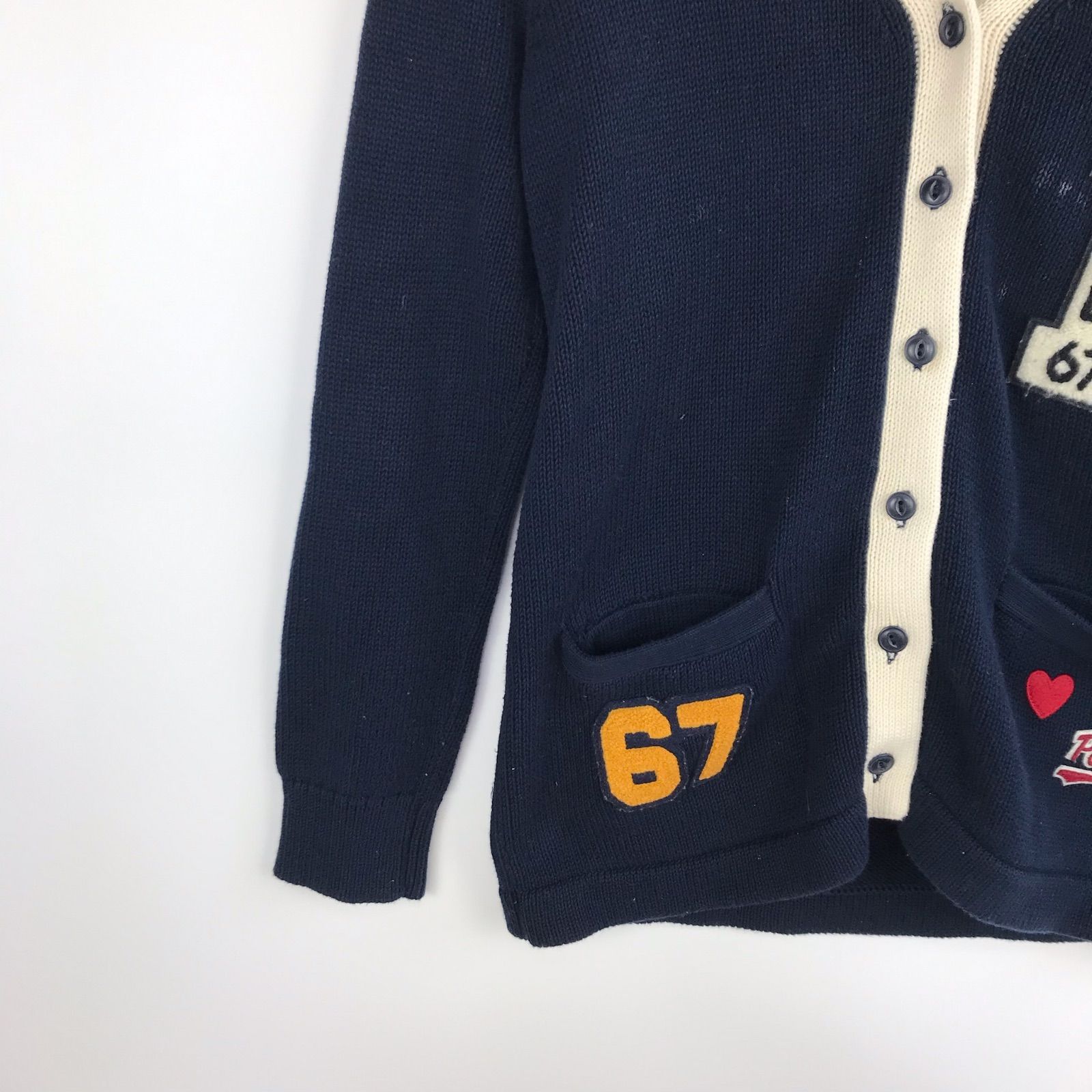 POLO RALPH LAUREN ワッペンカーディガン 12~14 ネイビー