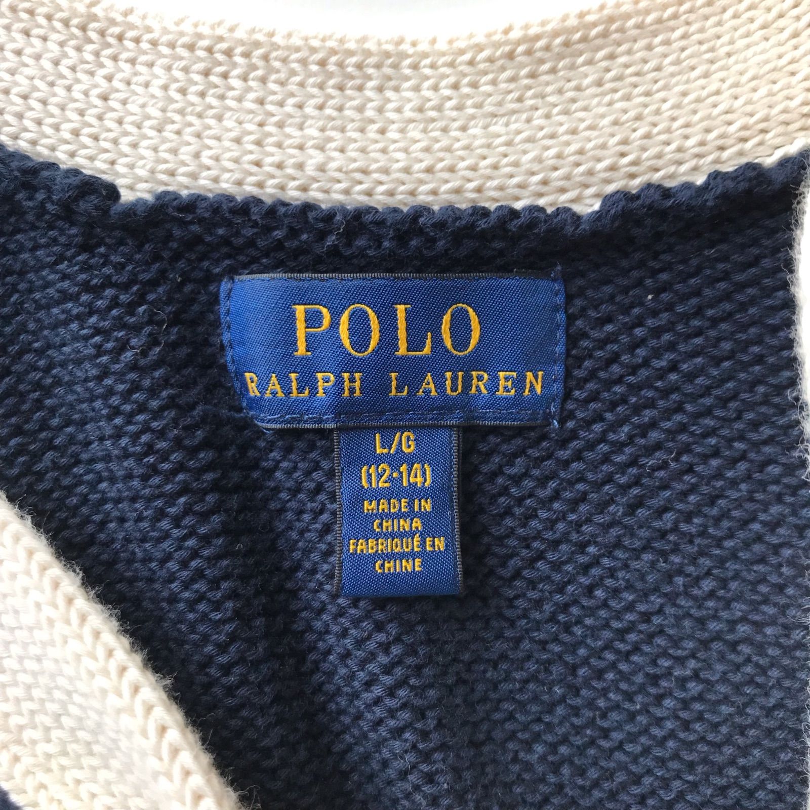 Polo Ralph Lauren ワッペン　カーディガン M POLO RALPH LAUREN ワッペンカーディガン 12~14 ネイビー
