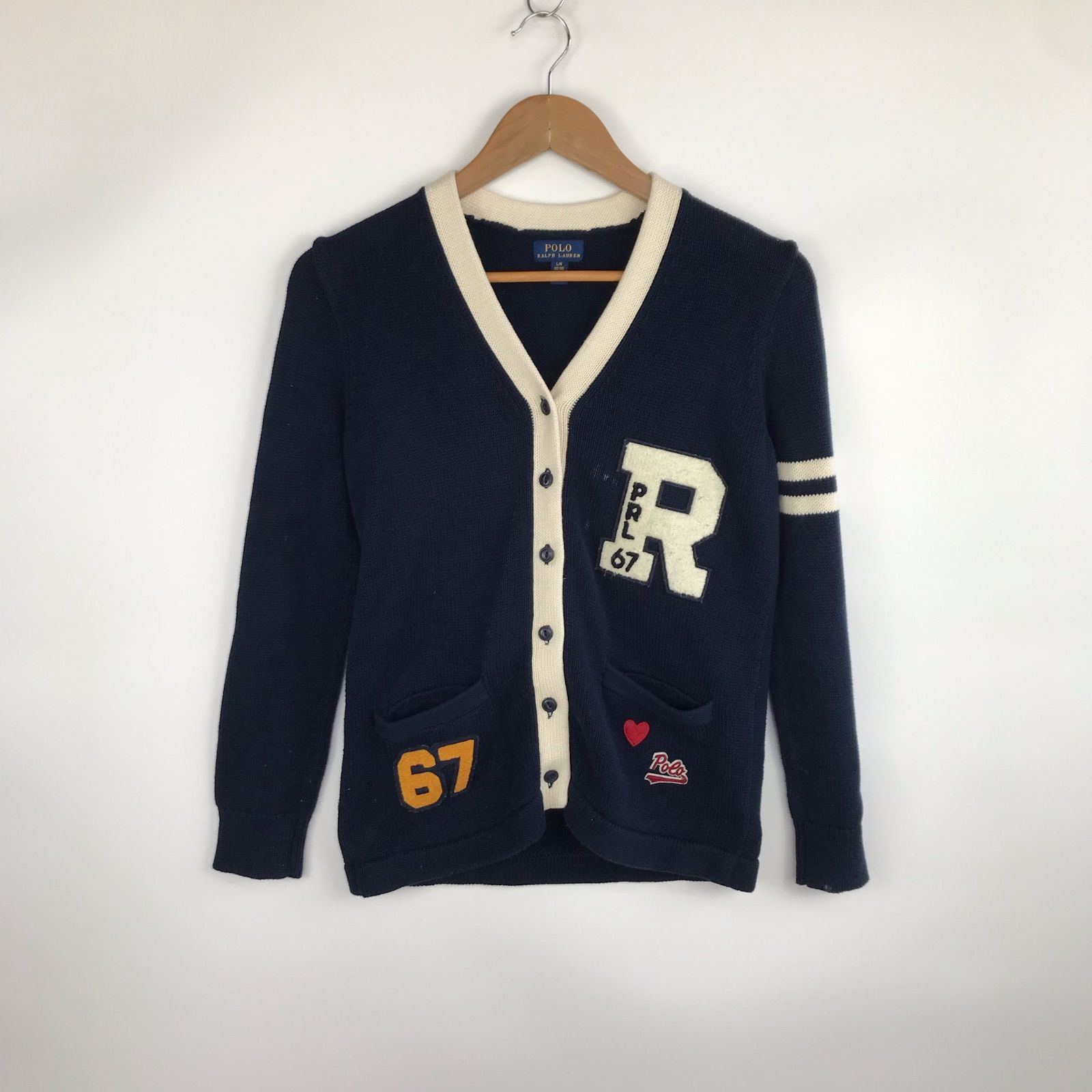 POLO RALPH LAUREN ワッペンカーディガン 12~14 ネイビー