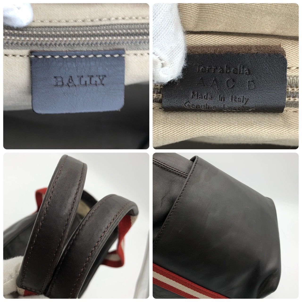 BALLY バリー レザートートバッグ 黒 ブラック 赤 白 肩掛け A4 - メルカリ