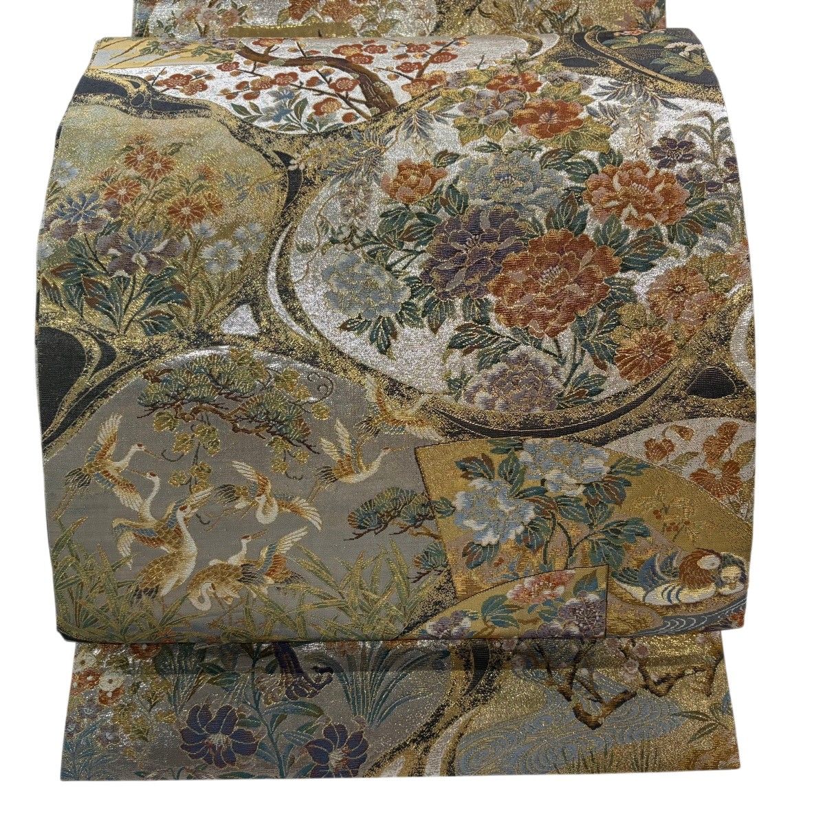 【美品】 丸帯 逸品 琳派流水名勝図 金色 お太鼓柄 正絹 【中古】