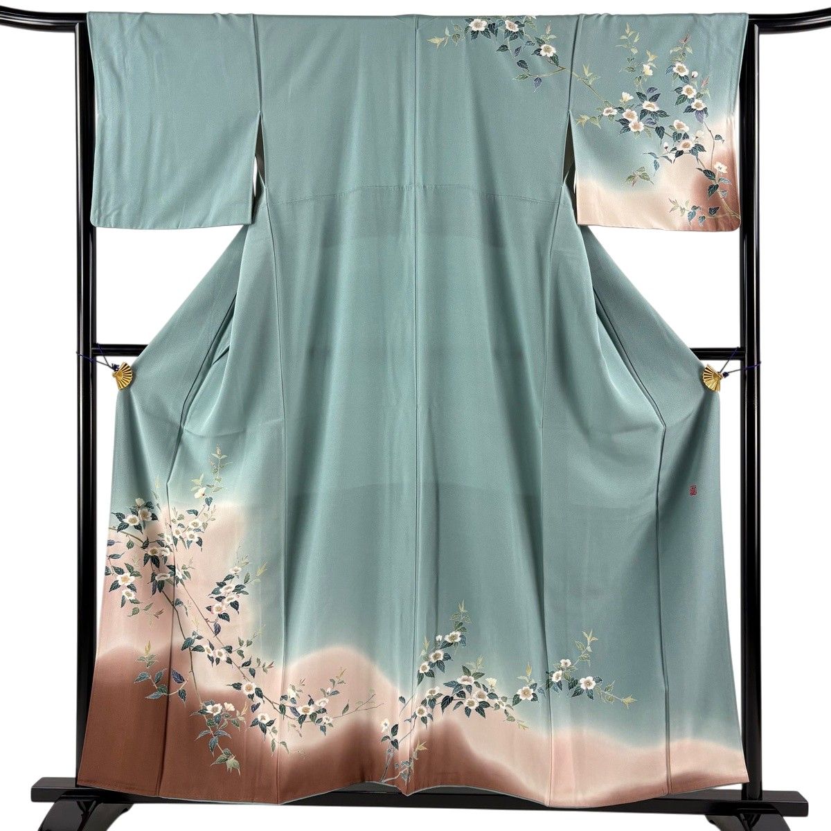 訪問着 身丈165.5cm 裄丈67cm M 袷 落款 桜 花びら 染め分け ぼかし 灰 