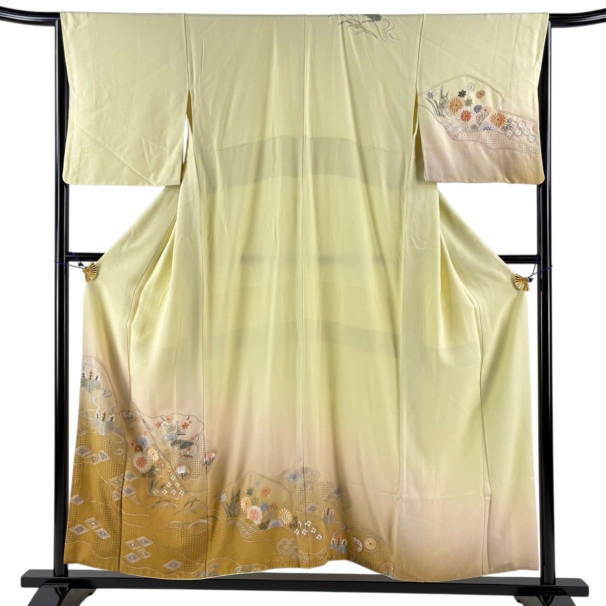 訪問着 秀品 身丈162cm 裄丈67.5cm 正絹 【中古】 訪問着 身丈162cm 裄丈65cm M 袷 草花 幾何学模様 金銀彩 金糸 灰紫