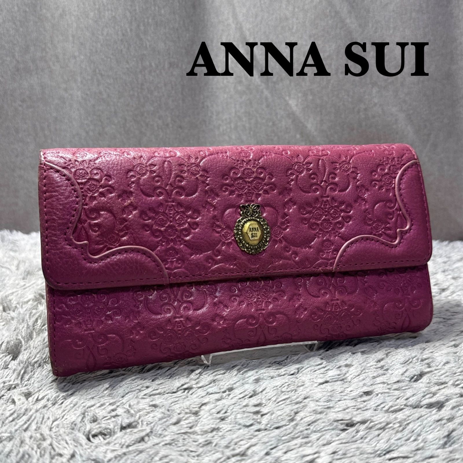 ANNA SUI アナスイ 型押し総柄 がま口 長財布 パープル系 - メルカリ