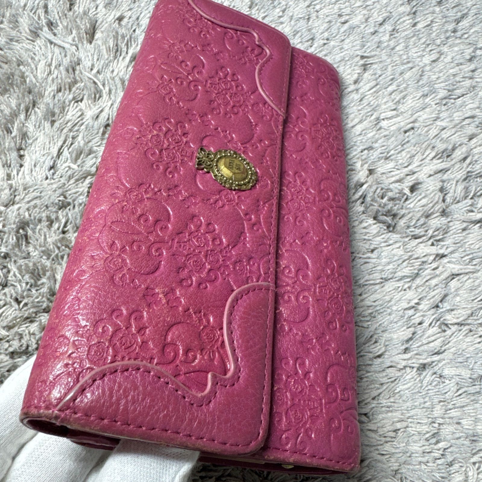 ANNA SUI アナスイ 型押し総柄 がま口 長財布 パープル系 - メルカリ