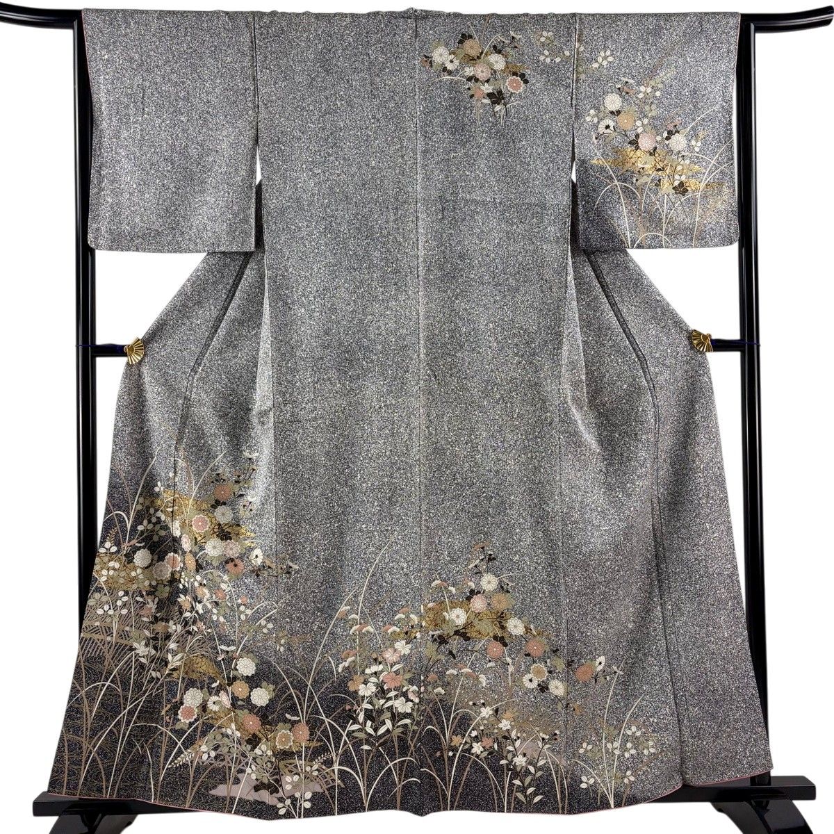 訪問着 秀品 華文 草花 金糸 汕頭刺繍 薄ピンク 袷 159.5cm 66.5cm M