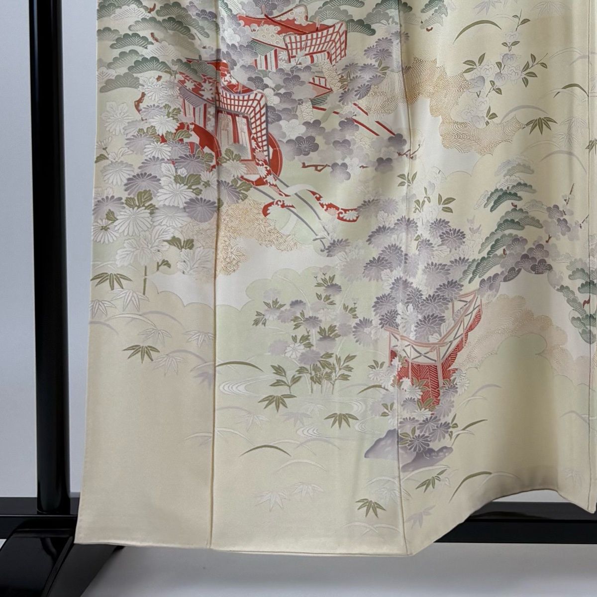 訪問着 身丈158.5cm 裄丈64cm M 袷 御所車 松竹梅 刺繍 金糸