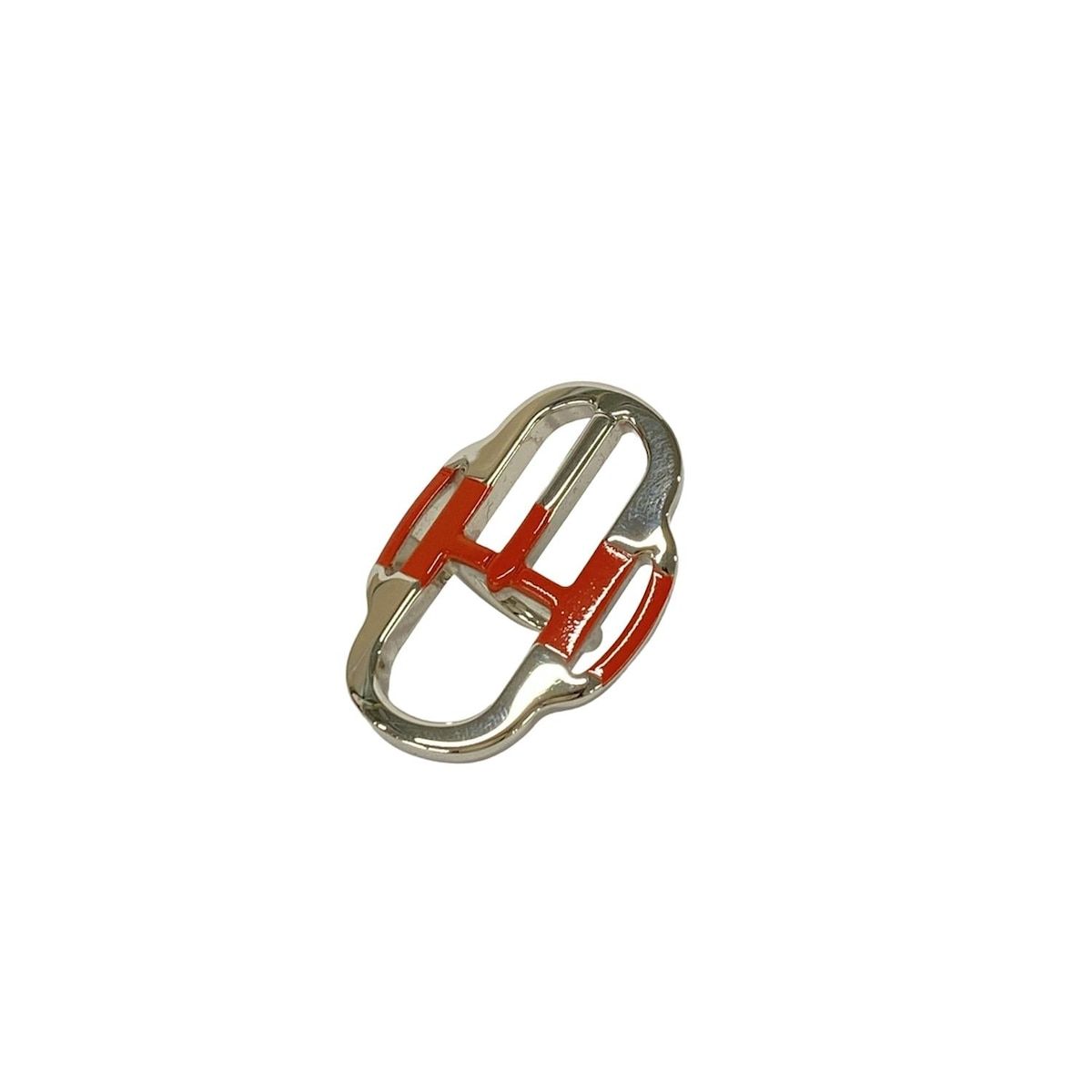 HERMES エルメス スカーフリング ミニバックル シルバーカラー HERMES(エルメス) スカーフリング美品 ミニバックル シルバー×レッド