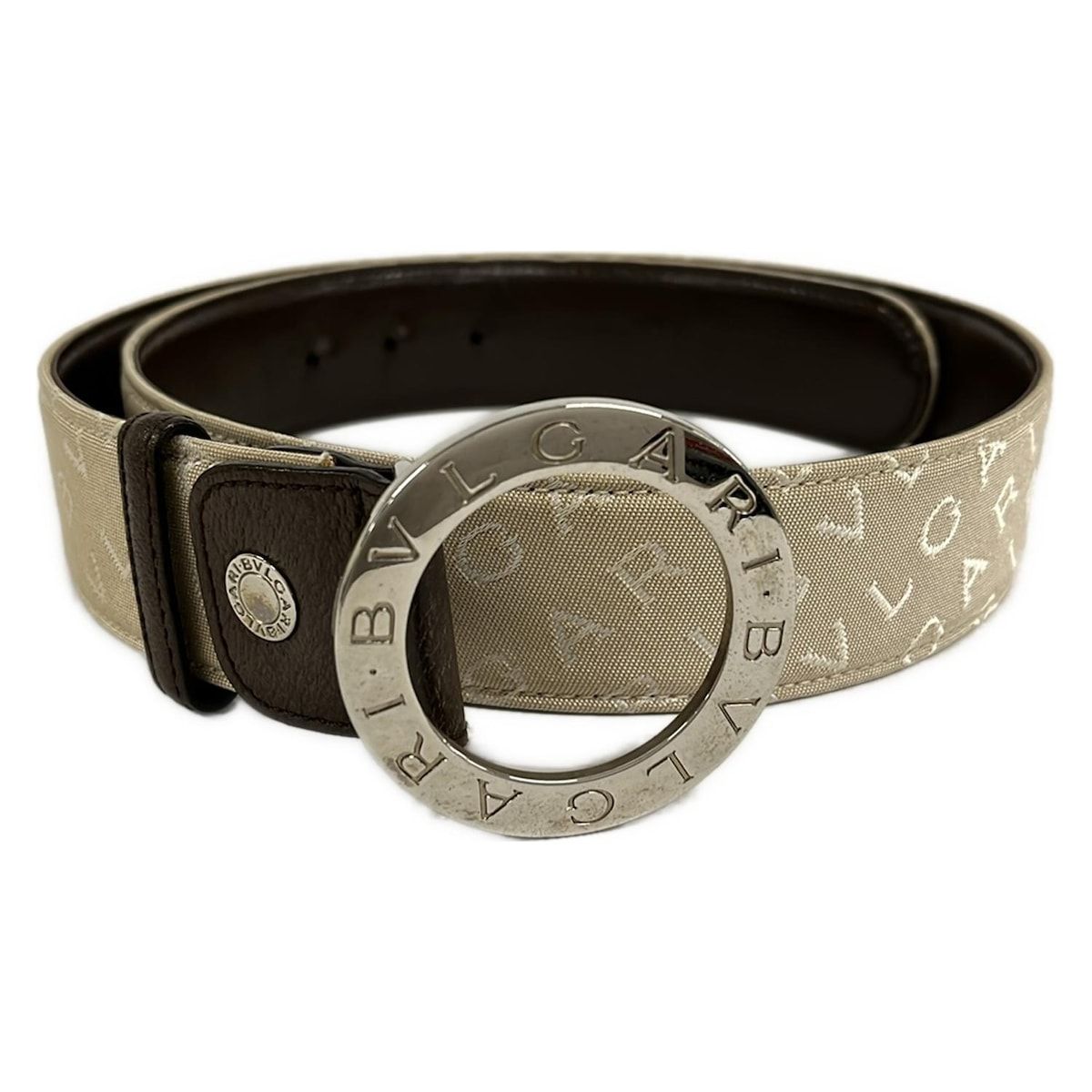 BVLGARI(ブルガリ) ベルト 42/105 ロゴマニア ベージュ×白×ダーク