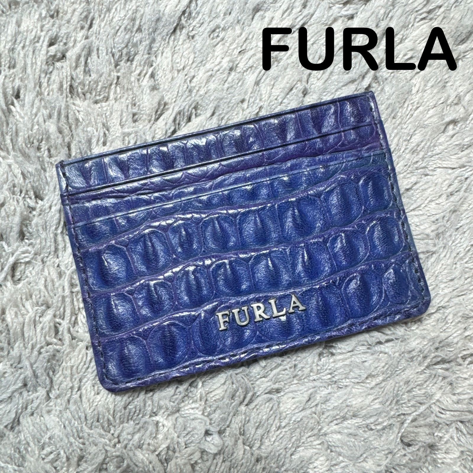 美品 FURLA 青 レザー 名刺入れ フルラ 名刺 入れ FURLA フルラ ブラック レザー コンパクトウォレット
