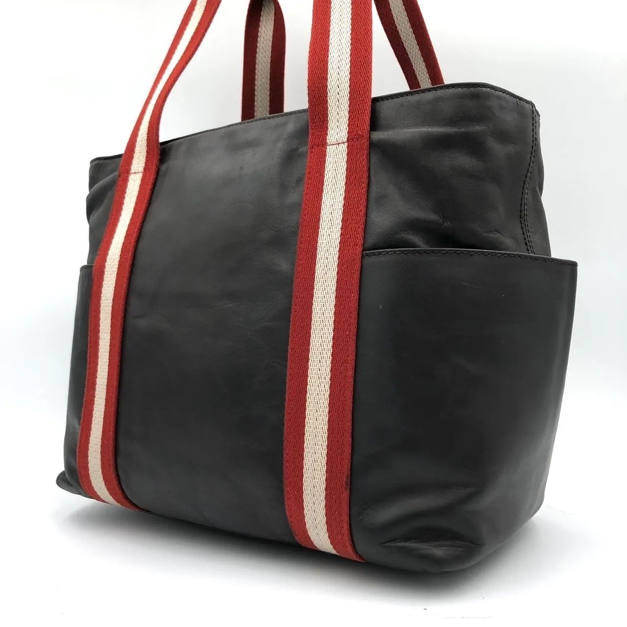BALLY バリー レザートートバッグ 黒 ブラック 赤 白 肩掛け A4 - メルカリ