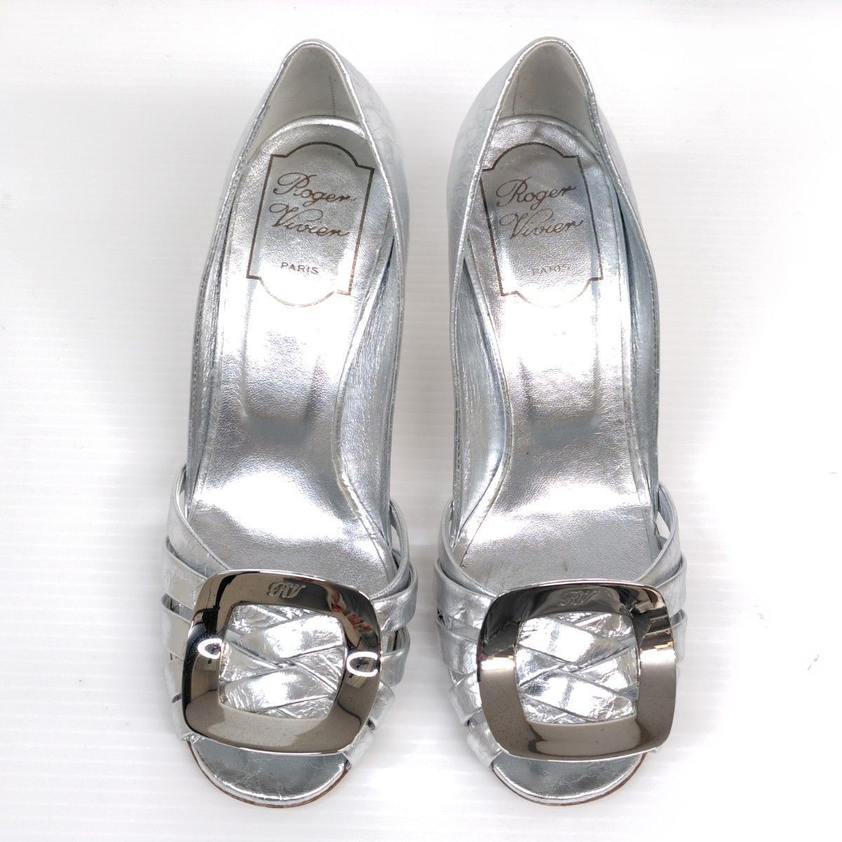 新品未使用　Roger Vivier クリスタルバックルパンプス シルバー 35 ☆使用感少なめ☆ROGER VIVIER ロジェヴィヴィエ サンダル 35 スクエア