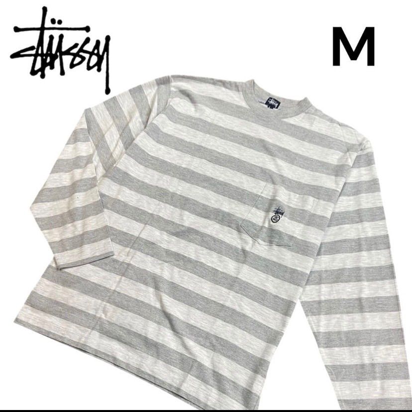 新品・タグ付き】STUSSY ボーダー柄 ポケットTシャツ 90s グレー M 