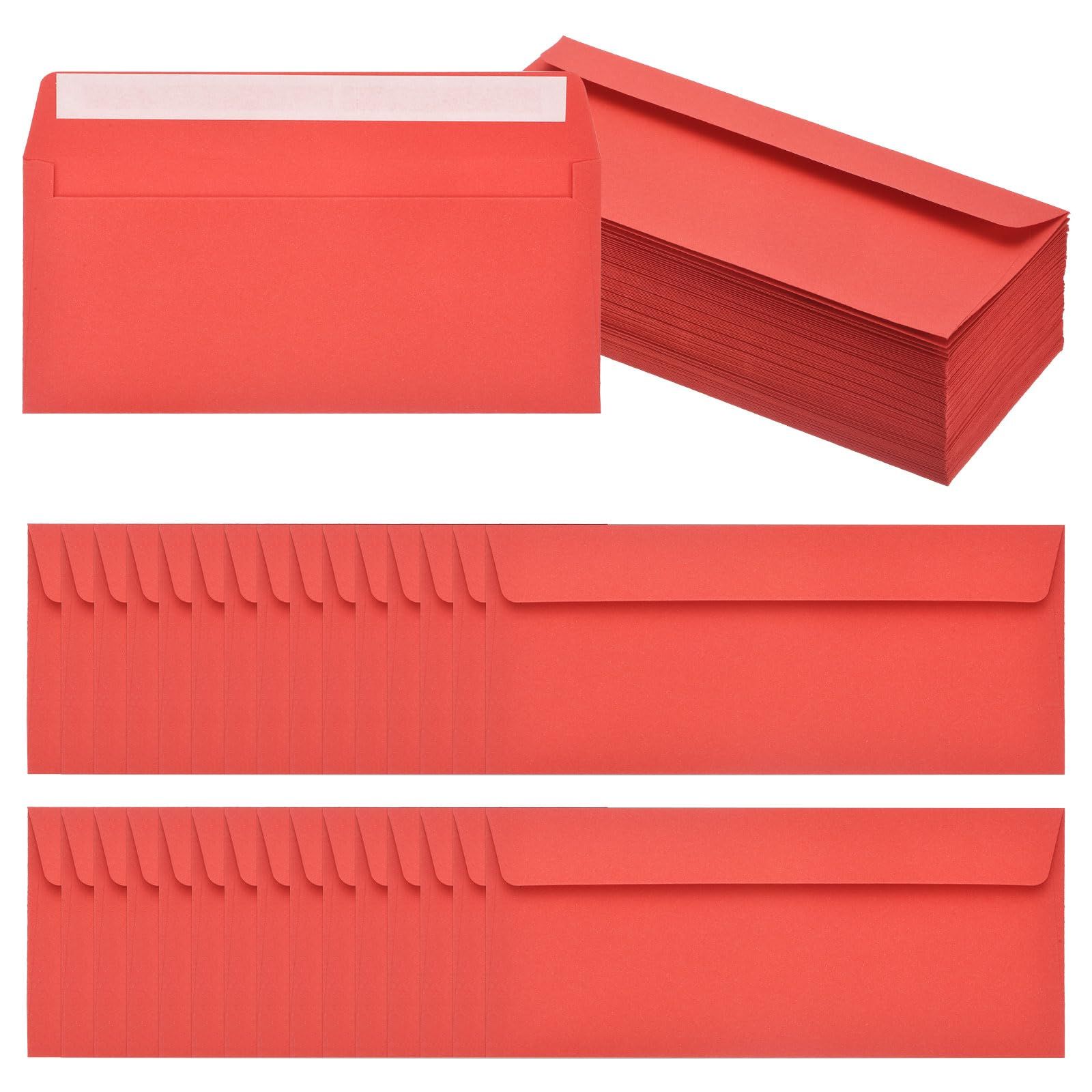 新品 PATIKIL レターセット 無地 封筒 17色 24.1x10.5cm シール付き #10 手紙セット 郵送 ビジネス 便箋 事務所 クリスマスカード 誕生日 100枚セット 赤