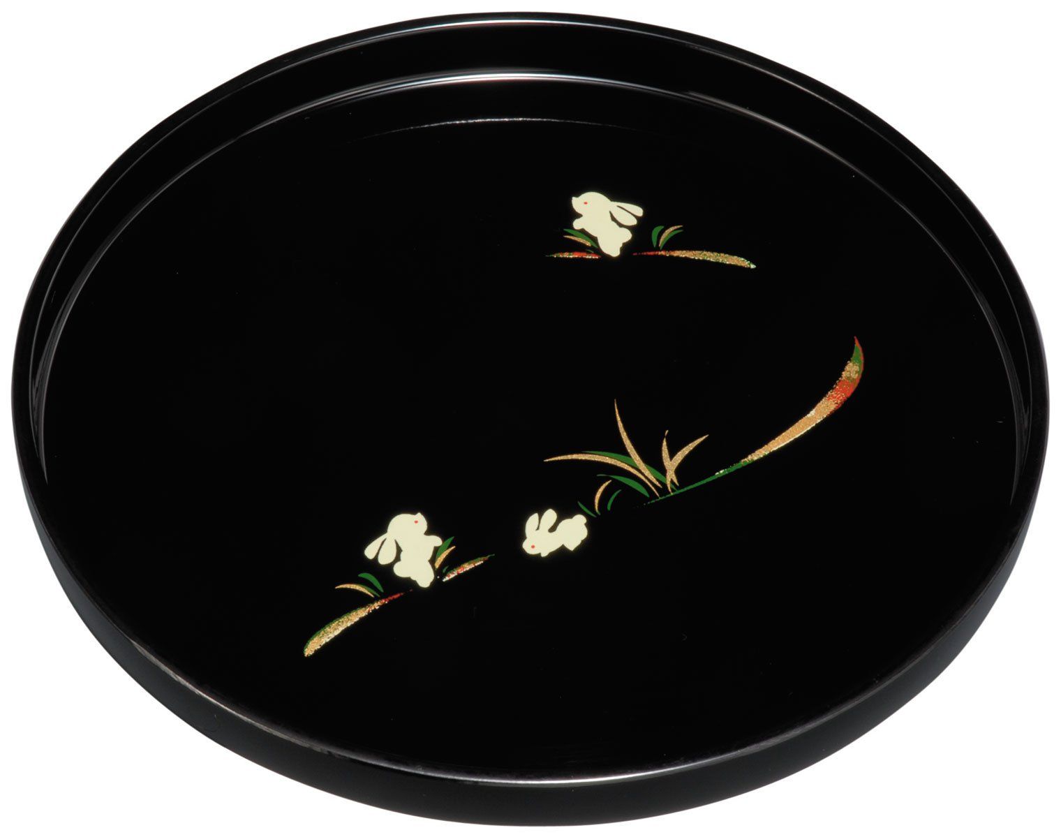 新品 中西工芸 紀州のぬりもの 丸盆 黒 うさぎ 22-21-7 日本製