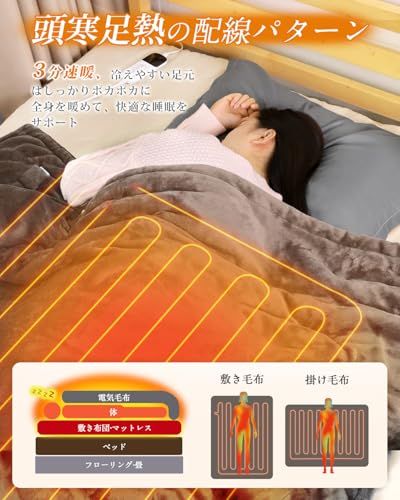 電気毛布 掛け敷き兼用 188×130cm極上の肌触り 電気毛布 掛け敷き兼用