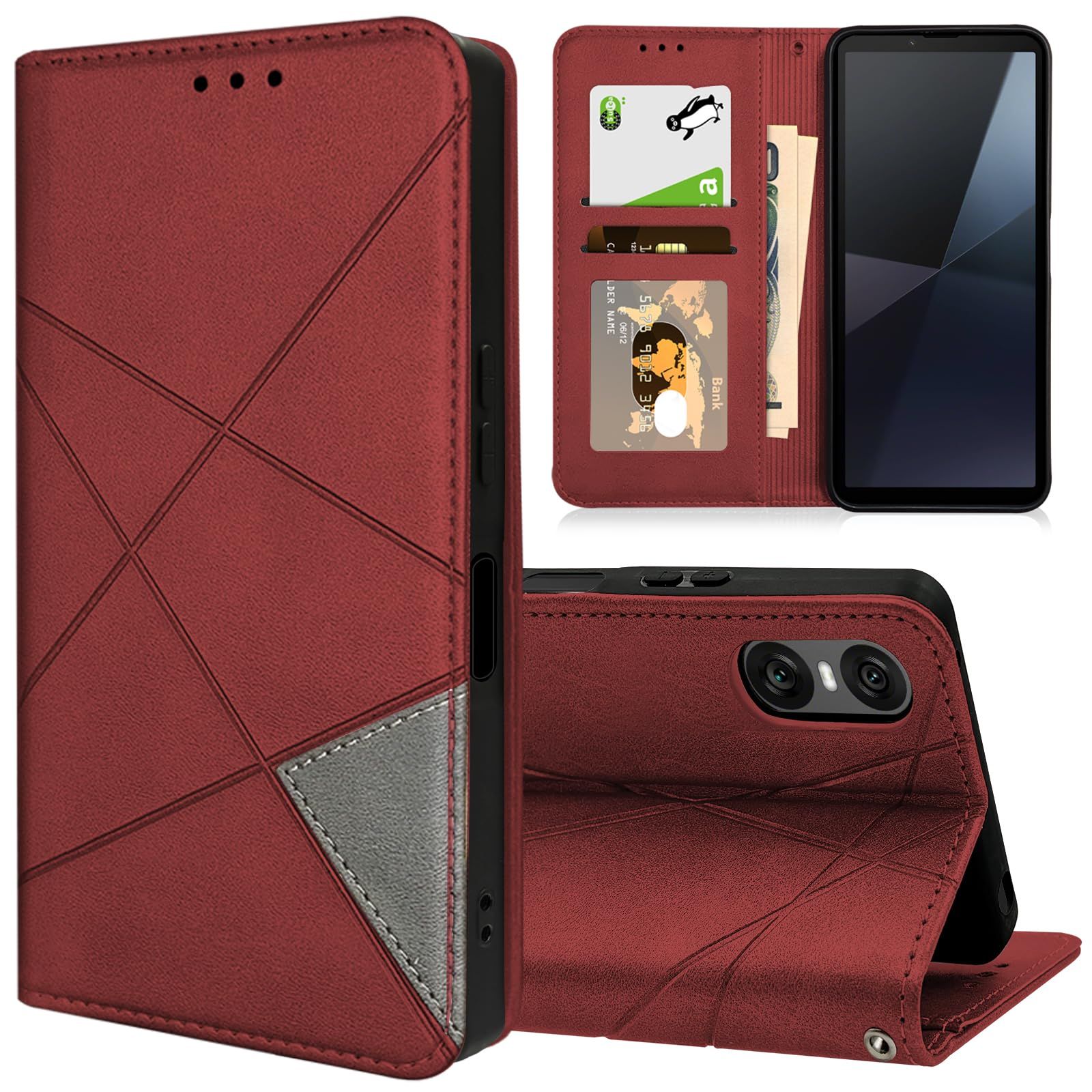 LONGINTIAN For Sony Xperia 10 vi Case, Notebook Type, SO-52E, SOG14, XQ-ES44, Card Storage, Wallet Cover, Xperia 10vi, Shock Resistant, Kickstand Function, Smartphone Case, PU Synthetic Leather, TPU Material, Cell Phone Cover, Thin