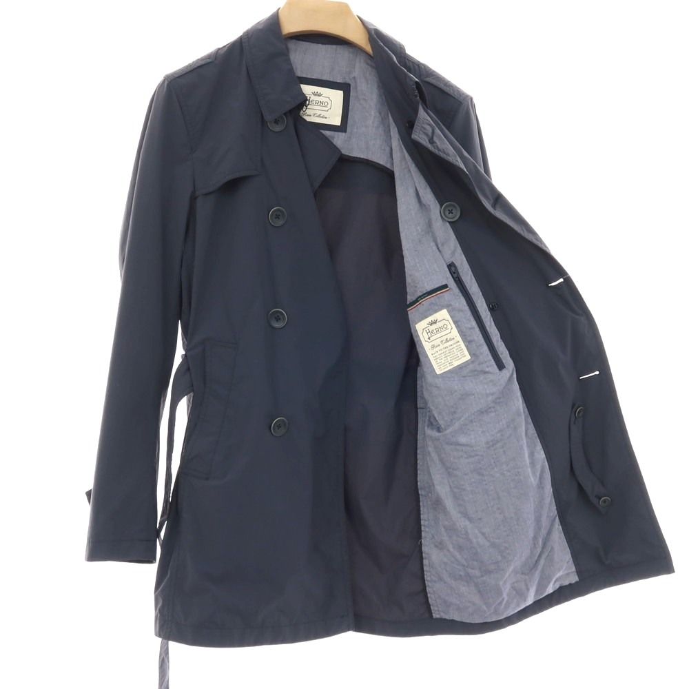 中古】ヘルノ Herno ナイロン トレンチコート ネイビー【サイズ46