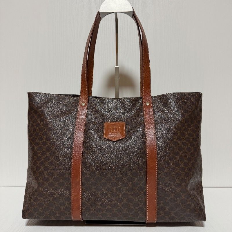 【CELINE】トートバッグ　マカダム柄　ベージュ　ブラウン　PVC CELINE セリーヌ マカダム柄 PVCレザー トートバッグ 肩掛け