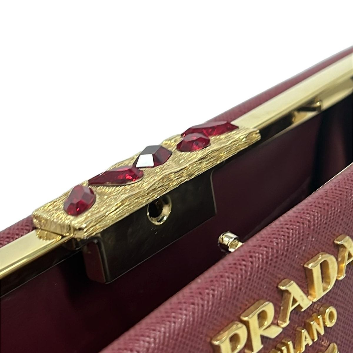 PRADA(プラダ) ショルダーバッグ - ボルドー フリンジ/ラインストーン レザー PRADA - PRADA(プラダ) ショルダーバッグ - ボルドー フリンジ/ライン