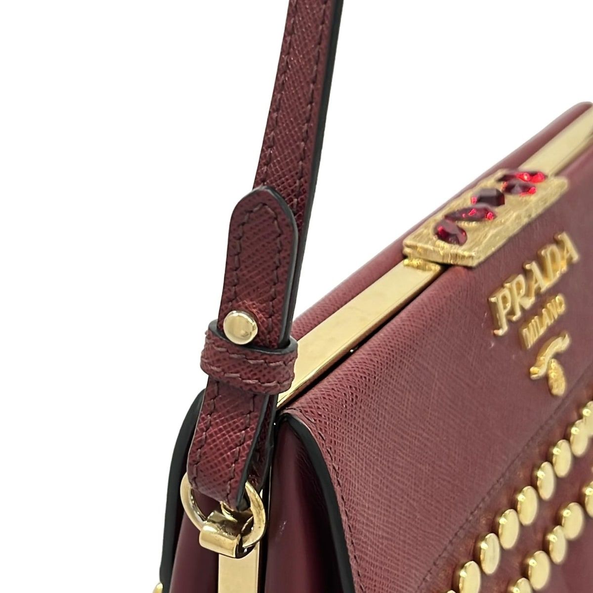 PRADA(プラダ) ショルダーバッグ - ボルドー フリンジ/ラインストーン レザー PRADA - PRADA(プラダ) ショルダーバッグ - ボルドー フリンジ/ライン