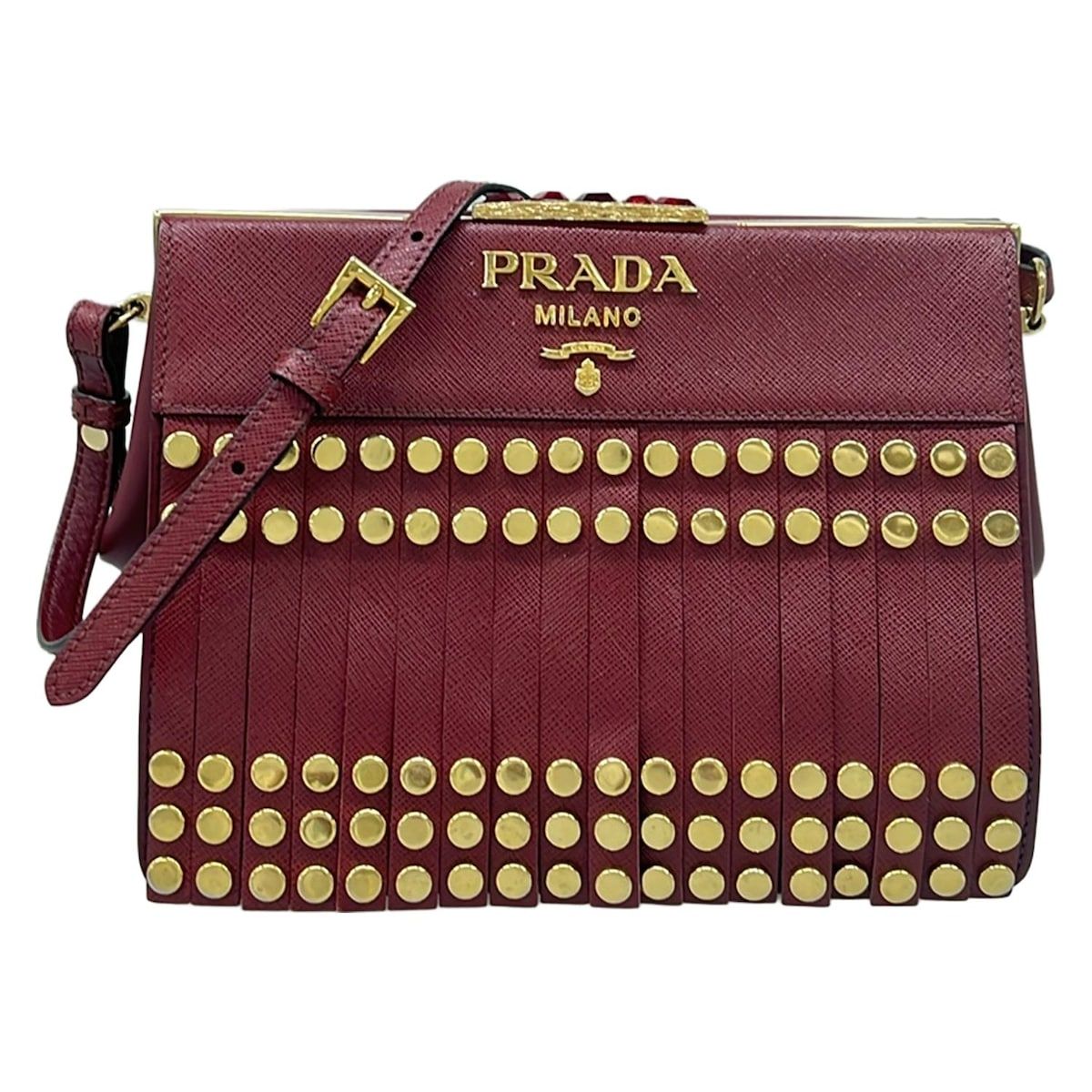 PRADA(プラダ) ショルダーバッグ - ボルドー フリンジ/ラインストーン 