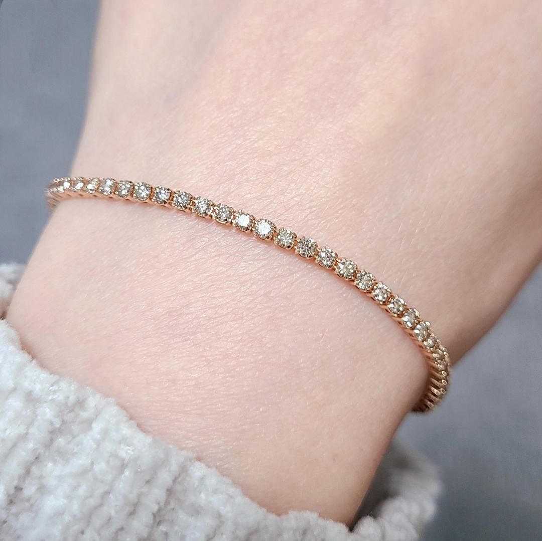 大人気！クリップ式 2ct ダイヤモンド K18 PGテニス ブレスレット 鑑別