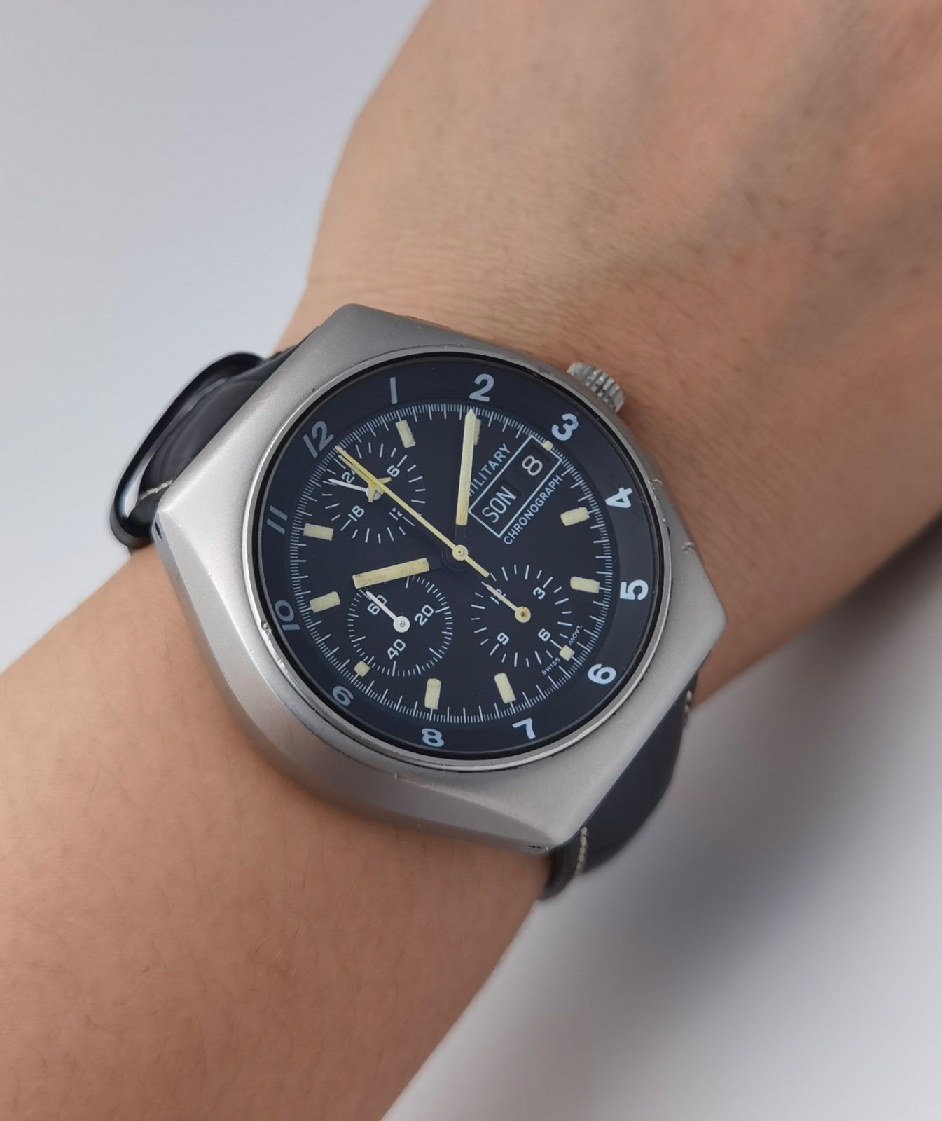  チュチマ ミリタリークロノグラフ レマニア5100 デイデイト パイロットウォッチ SS ステンレス メンズ 自動巻き 腕時計 タートルネック 自動巻き時計 腕時計(アナログ)