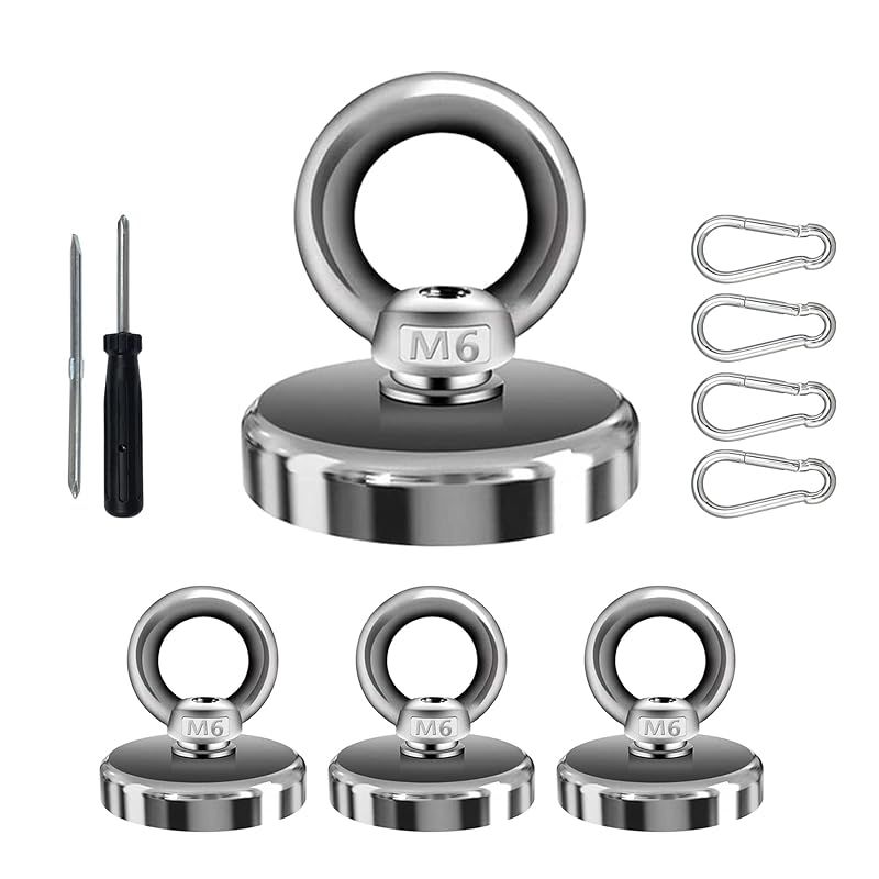 YESCUT 超強力 マグネット フック カラビナ付磁石 耐荷重58kg 直径42mm 304ステンレス製 強力 磁石 防錆 クフック取外可能 キッチン/オフィス/業務/浴室/室外/壁掛け用 ドライバー付き (シルバー, 42mm 4個入+カラビナ4個) 0
