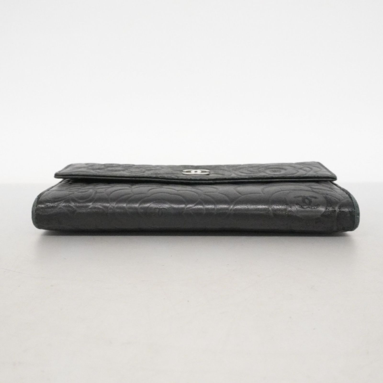 シャネル(Chanel) シャネル 長財布 カメリア ラムスキン ブラック 