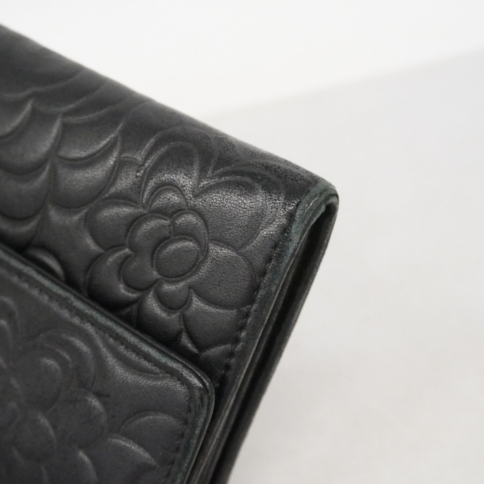 シャネル(Chanel) シャネル 長財布 カメリア ラムスキン ブラック 