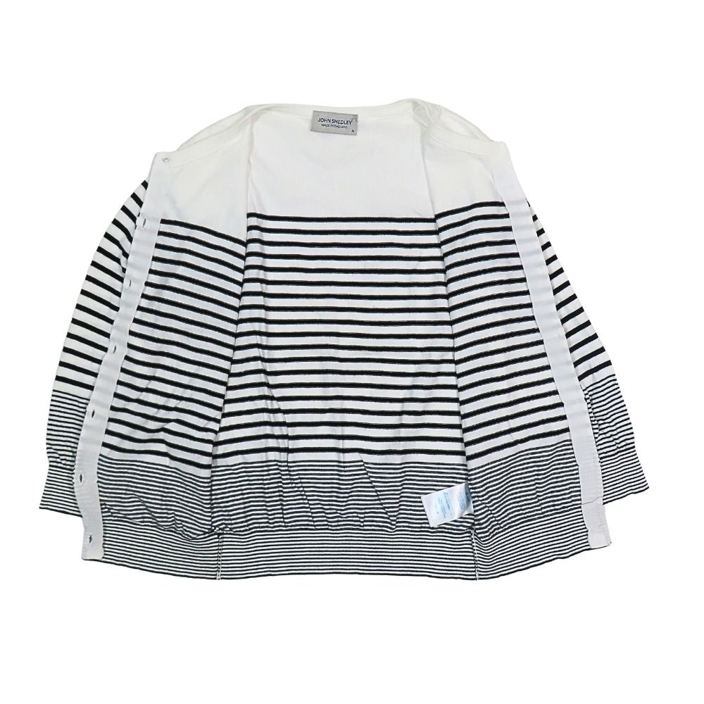 美品 JOHN SMEDLEY ジョンスメドレー ボーダー ７分袖 カーディガン トップス クルーネック M ホワイト ダークネイビー レディース 古着 中古 USED 美品 JOHN SMEDLEY ジョンスメドレー ボーダー 7分袖 カーディガン