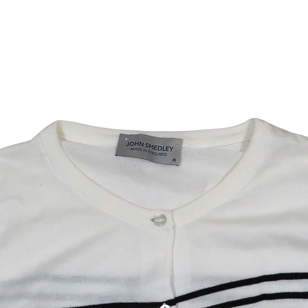 美品 JOHN SMEDLEY ジョンスメドレー ボーダー ７分袖 カーディガン トップス クルーネック M ホワイト ダークネイビー レディース 古着 中古 USED 美品 JOHN SMEDLEY ジョンスメドレー ボーダー 7分袖 カーディガン