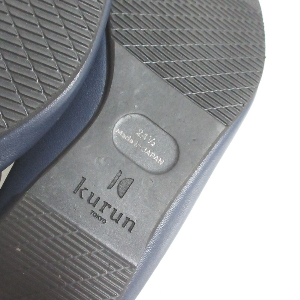 美品 kurun TOKYO クルントウキョウ スクエアトゥ バレエシューズ フラットシューズ 24 1/2 ネイビー レディース 古着 中古 USED 美品 kurun TOKYO クルントウキョウ スクエアトゥ バレエシューズ