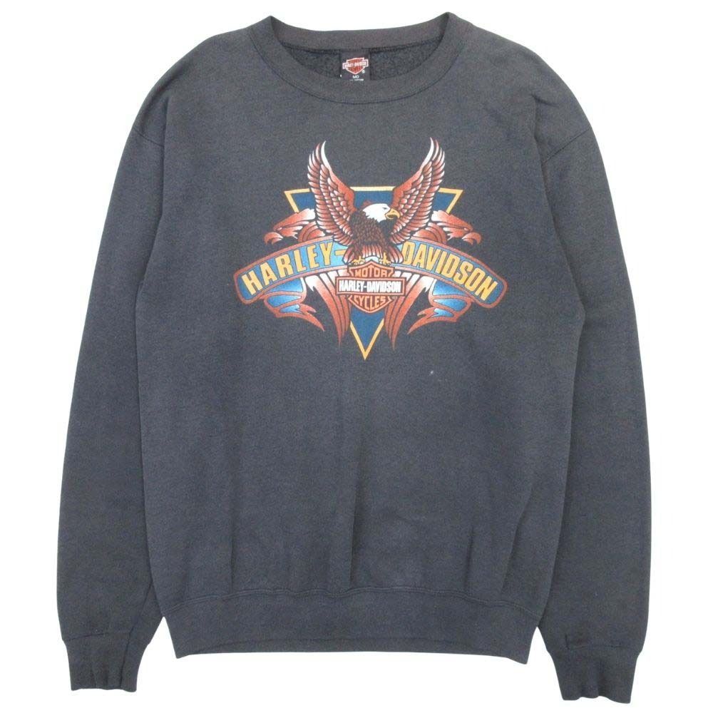 良品 HARLEY DAVIDSON ハーレーダビッドソン 90s イーグルプリント ロゴ スウェット トレーナー ヴィンテージ M チャコール グレー メンズ 古着 中古 USED 良品 HARLEY DAVIDSON ハーレーダビッドソン 90s イーグルプリント