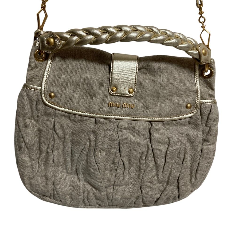 良品 miu miu ミュウミュウ キャンバス マテラッセ ショルダーバッグ グレージュ レディース 古着 中古 USED 良品 miu miu ミュウミュウ キャンバス マテラッセ ショルダーバッグ