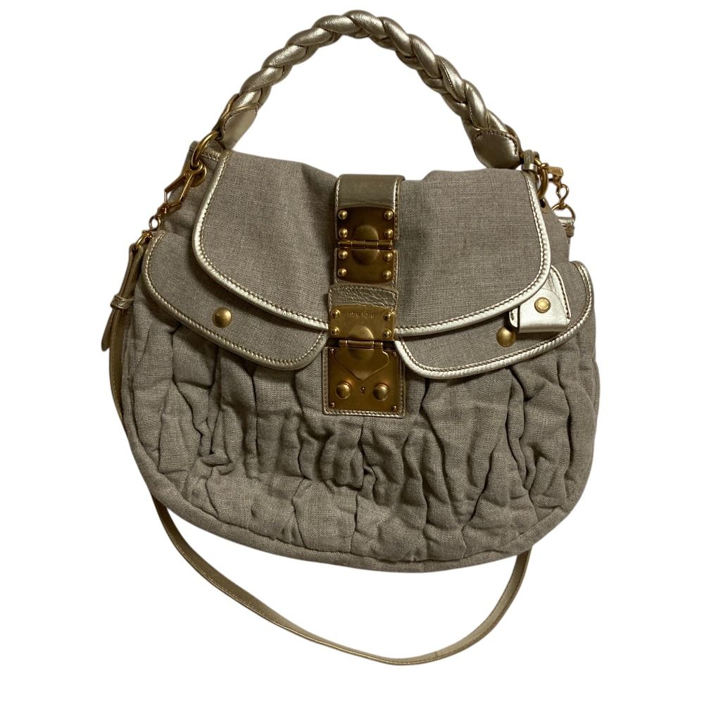 良品 miu miu ミュウミュウ キャンバス マテラッセ ショルダーバッグ グレージュ レディース 古着 中古 USED 良品 miu miu ミュウミュウ キャンバス マテラッセ ショルダーバッグ