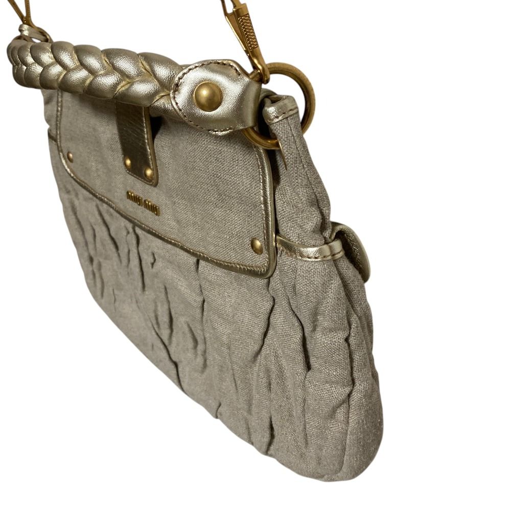 良品 miu miu ミュウミュウ キャンバス マテラッセ ショルダーバッグ グレージュ レディース 古着 中古 USED MIU MIU - 良品 miu miu ミュウミュウ キャンバス マテラッセ