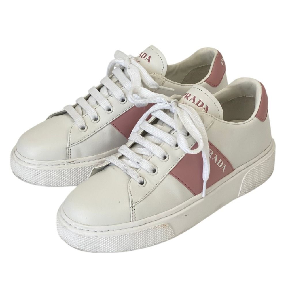 美品 PRADA プラダ ロゴ レザー ローカットスニーカー 1E223M 37 24.0 