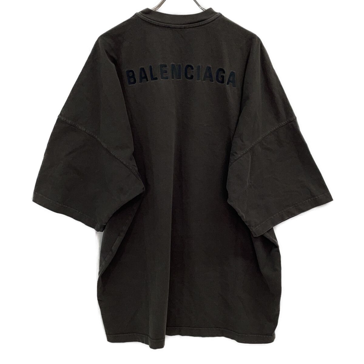BALENCIAGA バレンシアガ ﾁｬｺｰﾙｸﾞﾚｰ 528409 TBV36 ﾋﾞｯｸﾞｻｲｽﾞ ﾛｺﾞ刺繍T 
