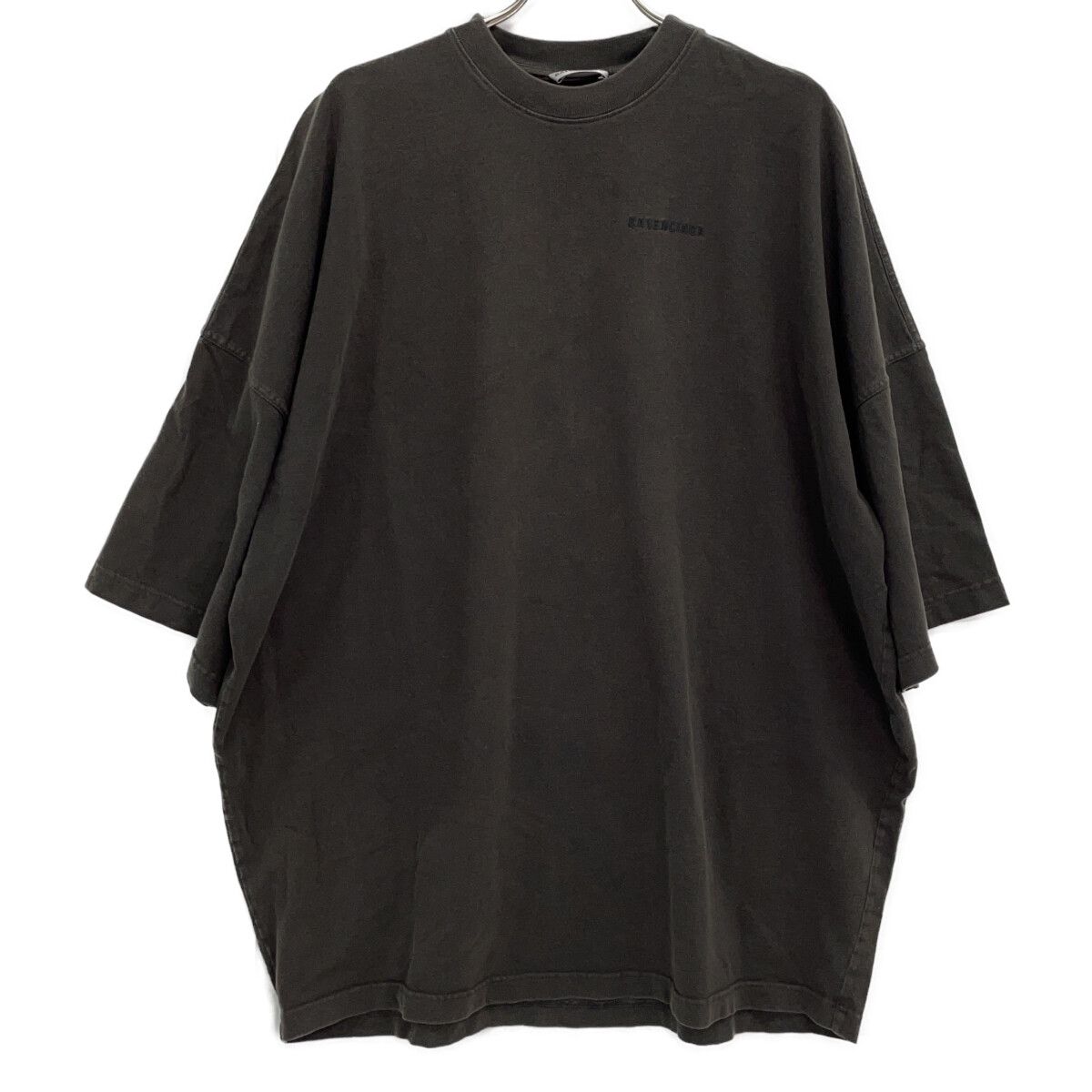 BALENCIAGA バレンシアガ ﾁｬｺｰﾙｸﾞﾚｰ 528409 TBV36 ﾋﾞｯｸﾞｻｲｽﾞ ﾛｺﾞ刺繍T 