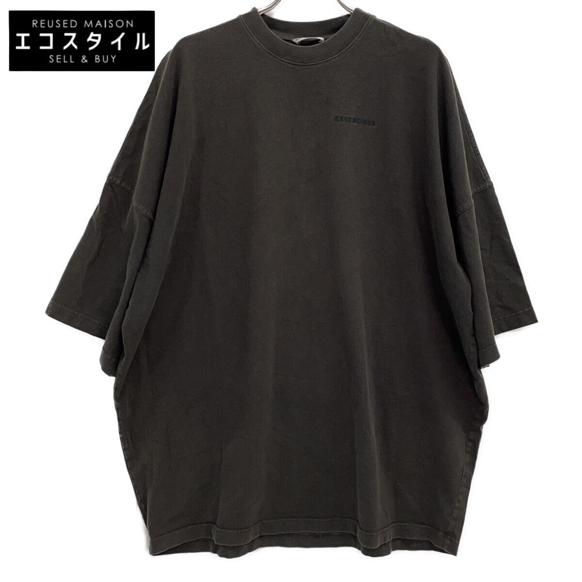 BALENCIAGA バレンシアガ ﾁｬｺｰﾙｸﾞﾚｰ 528409 TBV36 ﾋﾞｯｸﾞｻｲｽﾞ ﾛｺﾞ刺繍T 