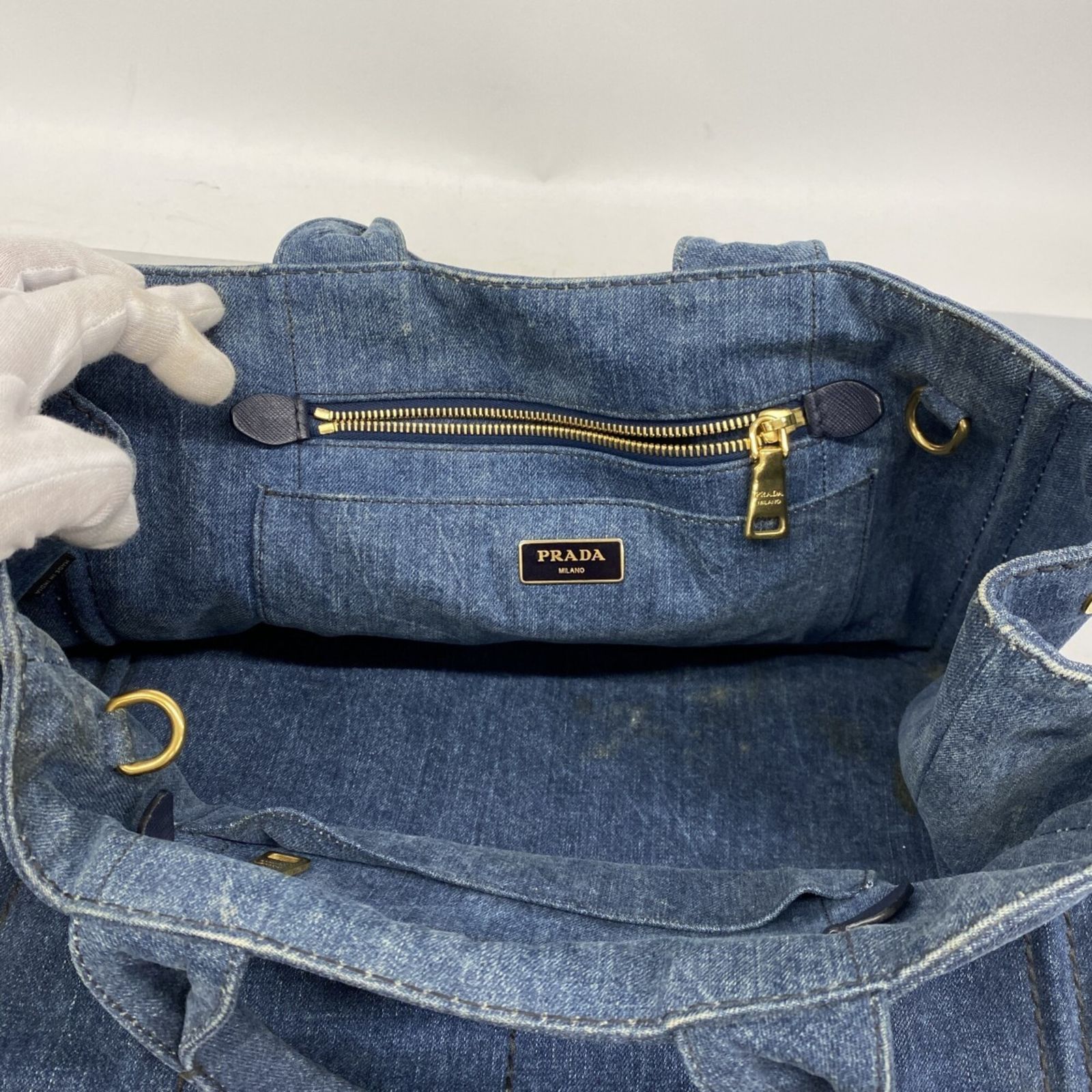 レディース PRADA プラダ トートバッグ カナパ デニム ネイビー