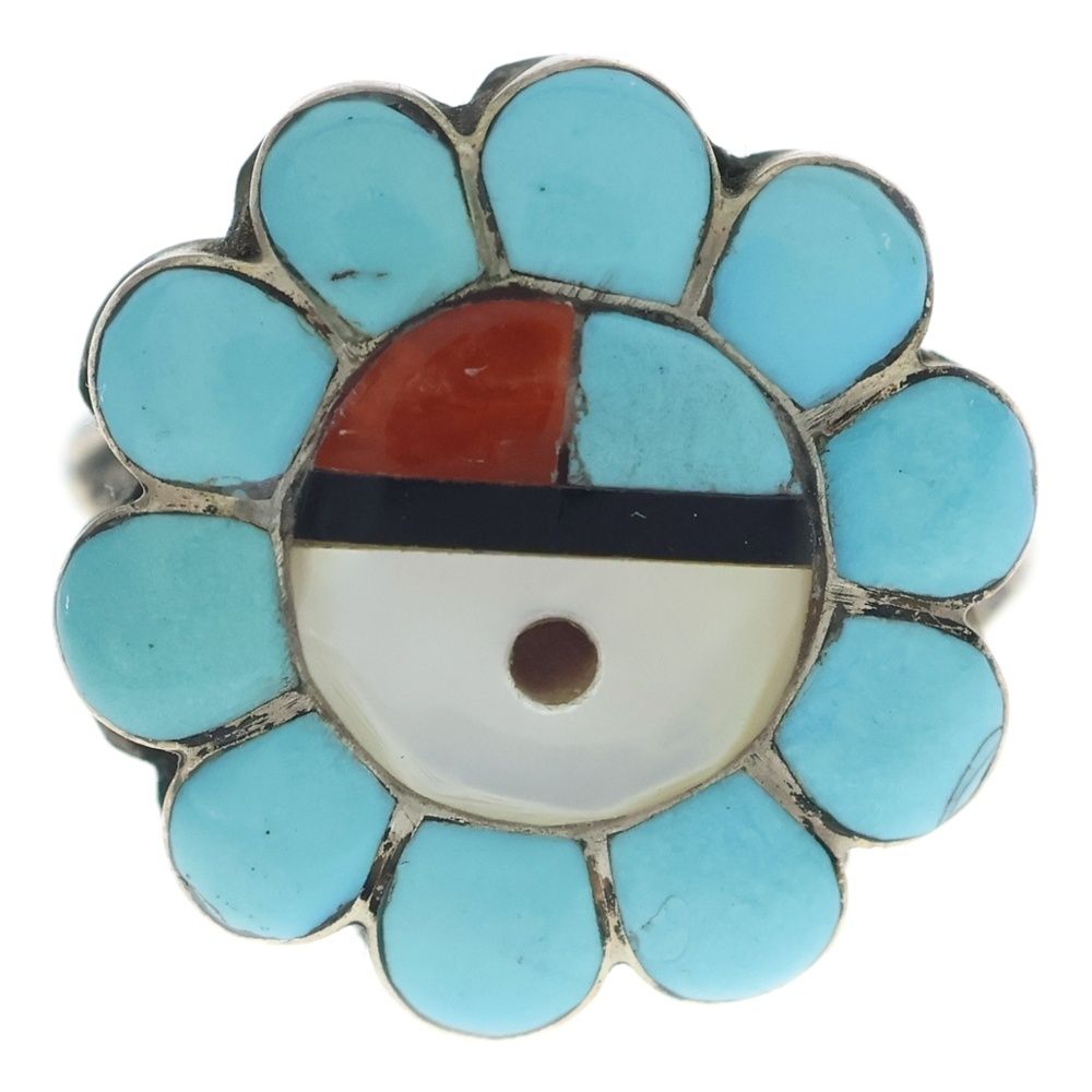 インディアンジュエリー指輪　サンフェイス　ズニ族 INDIAN JEWELRY (インディアンジュエリー) ZUNI ズニ族 インレイワーク