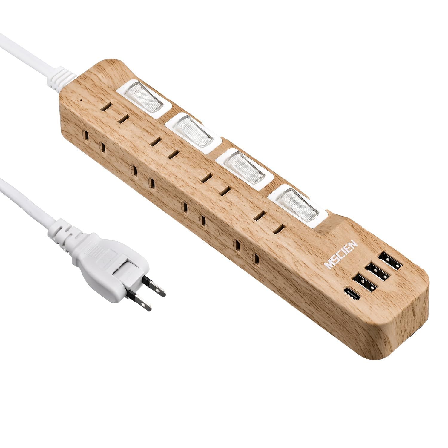 新品 Mscienエムサイン 延長コード 3m 電源タップ usb付き 雷ガード 8AC口 3usb-a 1usb-c マルチタップ スイッチ たこあしコンセント 分岐 oa テーブルタップ スイングプラグ 壁掛け 木目調